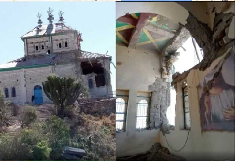 A footage of a destruction of a Tigrayan church by the invading forces in Zalambessa