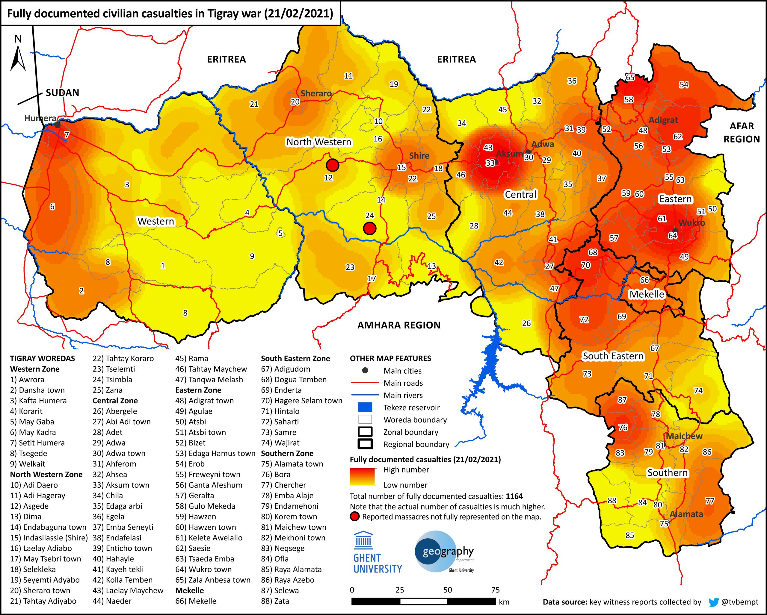 Map of verified  Victims of the war on Tigray
